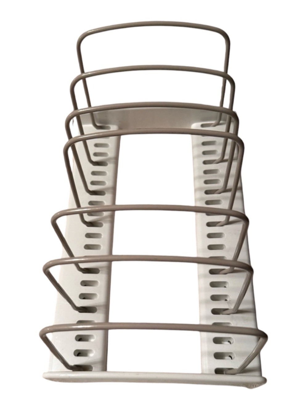 Adjustable White and Tan Vertical Organizer Rack